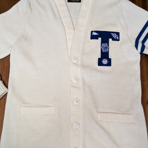 Vintage Dehen Wool Letterman Sweater Cardigan Blue T Basketball Drama Spirit 40 - Picture 2 of 16